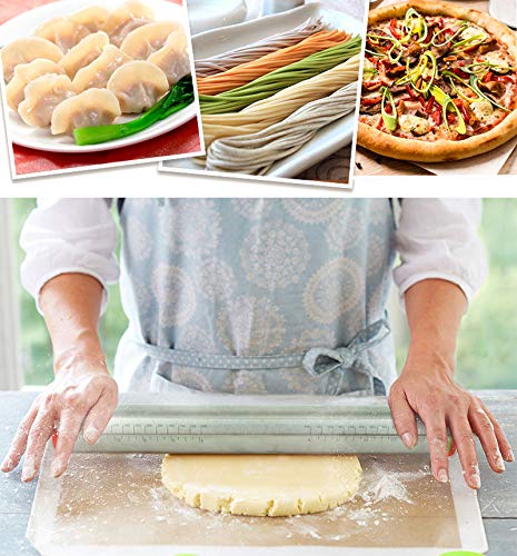 Adjustable Rolling Pins, Smooth Non Stick Stainless Steel Dough Roller with Thickness Rings for Bakery Cookie,Pizza, Pie, Dumping, Fondant Dough and more