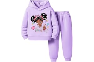Nivne Tco Toddler Girls Clothing Outfit - Cartoon Pattern Print Thermal Hoodie & Sweatpants - Girls Clothes Set Size （3-7T）