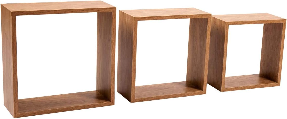 ClearanceShed Oak Effect Square Cubes Floating Shelf Storage Display (Set of 3) Modern Home - 5 kg Max Hold