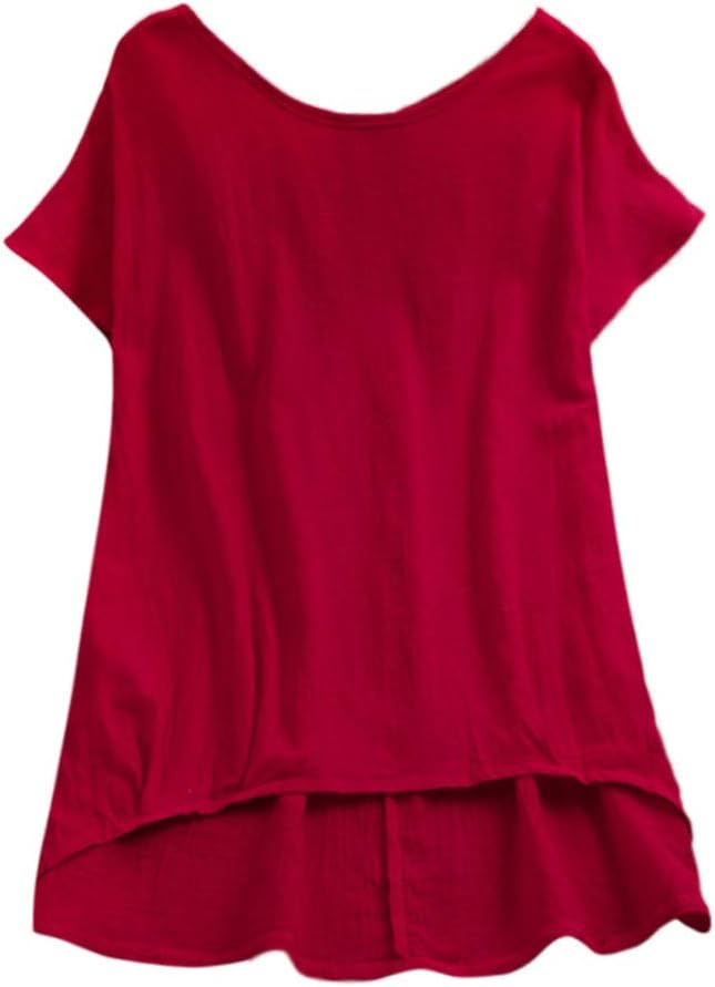 OrchidAmor Women Lady Linen Solid T-Shirt Casual Plain Loose Blouse Shirt Asymmetrical Tops