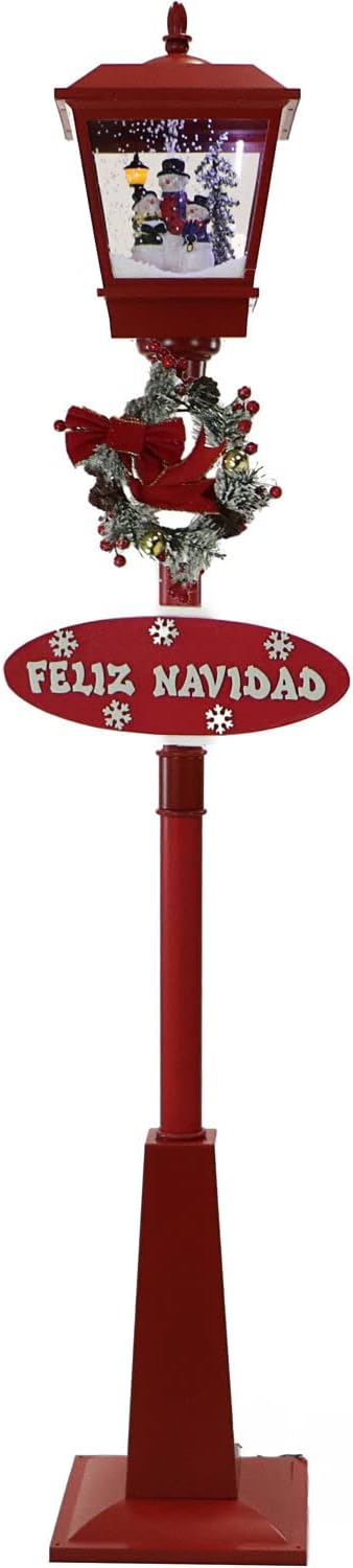 Snow Globes - Fraser Hill Farm Let It Snow Series 71-In. Musical Street Lamp with Snowman Family | Feliz Navidad Sign | Let it Snow Sign | Cascading Snow | Christmas Carols | Festive Holiday Home Decor FSSL071A-RD3