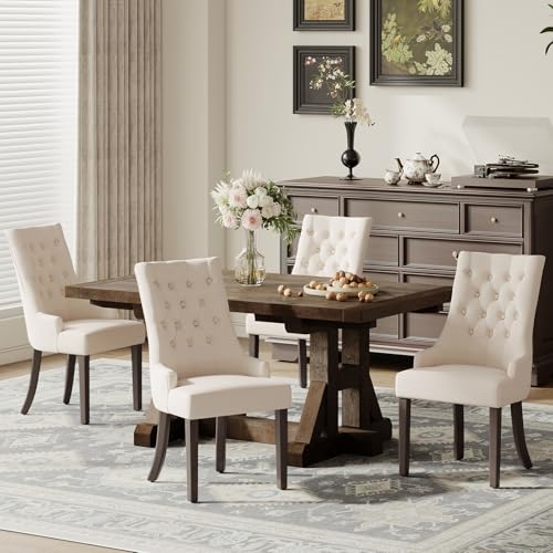 COLAMY Wingback Upholstered Dining Chairs Set of 4, Fabric Side Dining Room Cha…
