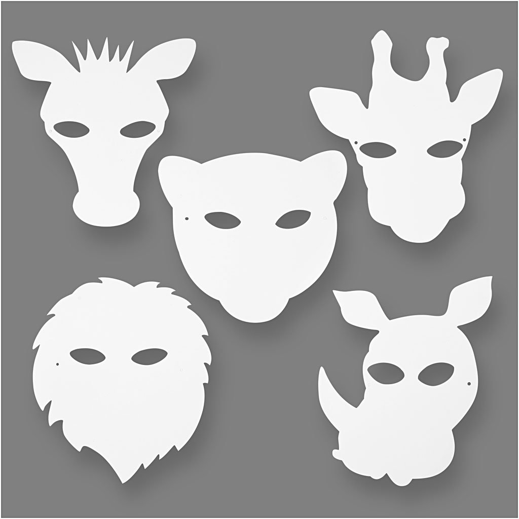 Create Crafts 100263 Animal White Card Face Masks Giraffe Zebra Lion Rhino Leopard Pack of 16, 20.5cm-22.5cm x 22.5cm-25cm