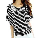 Cocobla Women's Batwing Blouse Stripe Tops