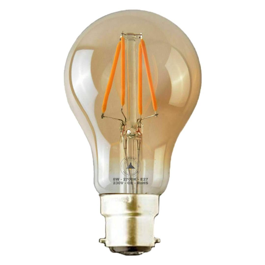 LEDSone LED B22 A60 Light Bulb, 4W (40W Equivalent) Non-Dimmable 2700K Warm White 450 Lumens Amber Glass LED Filament, Vintage Style Energy Saving Bayonet Home Decorative Lighting (Energy Class A+)