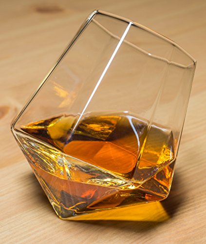5 O'Clock Rocks Diamond Glasses, 10 Oz Crystal Glass, Set Of 2 Old Fashioned Tumblers For Scotch, Bourbon And Whiskey, Rest On Angled Diamond Base And Never Tip Over (646437608640)