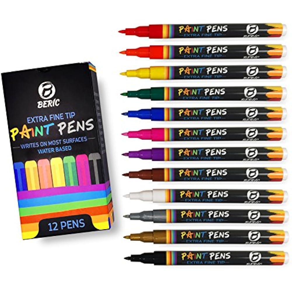 Premium Paint Pens By 12 Pack, Waterbased, Marker, Extra Fine Point