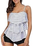 EVALESS Women's Polka Dot Print Spaghetti Straps Ruffle Layered Tankini Set Swimsuit