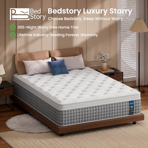 BedStory King Mattress, 14 Inch King Size Hybrid Mattress with Individual Pocket Springs, Luxury Mattresses in a Box for Lumbar Support ＆ Pressure Relief, CertiPUR-US Certified, 365-Night Trial