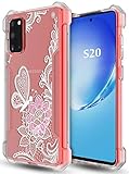 Thonzer Galaxy S20 Case, Flower Pattern Clear Armor Slim Soft TPU Frosted Bezel Air Cushion Bumper Shockproof Protective Floral Cover for Samsung Galaxy S20 5G 6.2 Inch (Lace Flower)