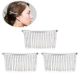 PIXNOR 3pcs 7.8cm 20 Teeth Fancy DIY Metal Wire Hair Clip Combs Bridal Wedding Veil Combs (Silver)