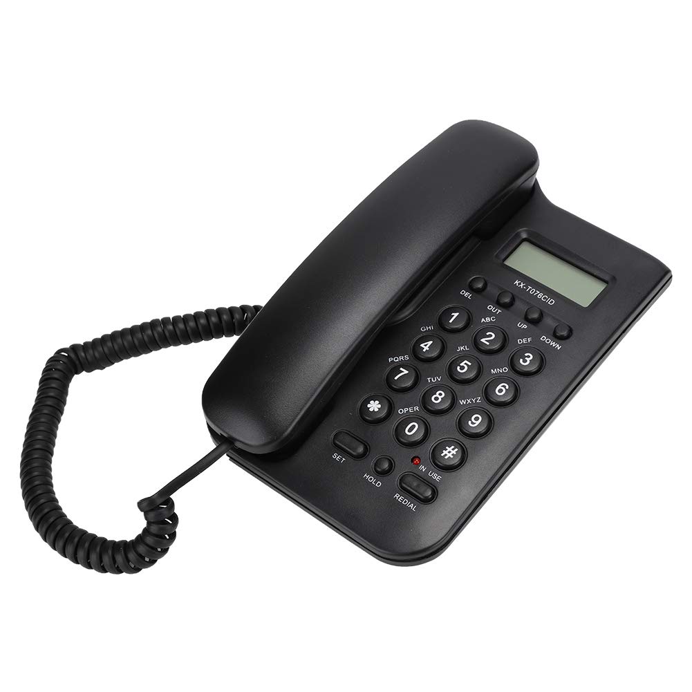 Corded Telephone, LCD Display Desktop Landline Telephone Support FSK/DTMF Dual System for Home Hotel Office (with UK Telephone Line)(black)