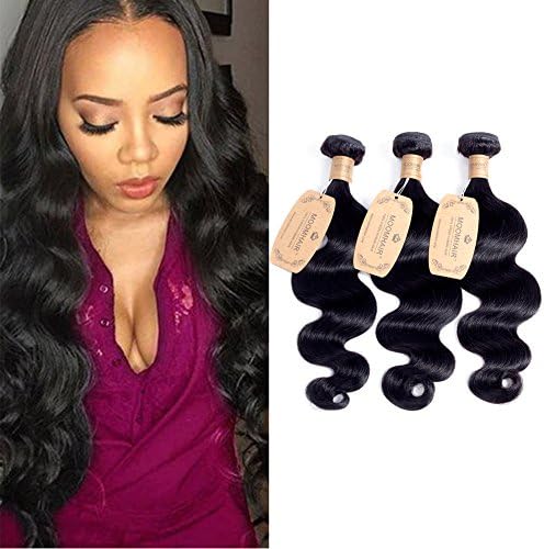 Brazilian Virgin Hair 3 Bundles 300g Human Hair Extensions Weaves Natural Black Body Wave MOOMHAIR (121416")