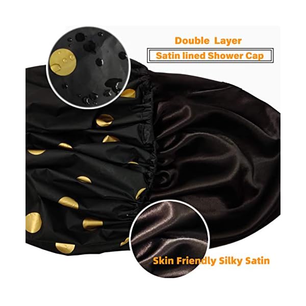 UWEIVV-Double-Layered-Shower-Caps-For-Women-Waterproof-Reusable-Breathable-Washable-Bathing-Hats-Designed-for-Large-Long-Hair-Women-with-Elastic-Band-Golden-Dots UWEIVV Double Layered Shower Caps For Women - Waterproof Reusable Breathable Washable Bathing Hats Designed for Large…