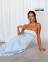 Realtix Satin Silk Backless Tube Tops Maxi Dress