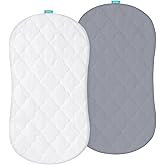 Bassinet Mattress Pad Cover, Fits 18” x 30” Halo Bassinet Swivel, Flex, Glide, Premiere & Luxe Series Sleeper, 2 Pack, Ultra Soft Waterproof Breathable, White and Grey