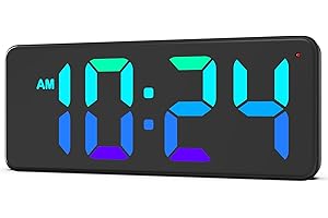 XUANZIT LED Digital Wall Clock with Dynamic RGB Display, Big Digits, Auto-Brightness, 12/24Hr Format, Modern Electric Small Silent Wall Clock for Living Room, Bedroom, Classroom, Farmhouse, Kitchen, Office