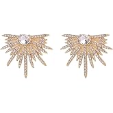 LOKLIFFAI Rhinestone Silver Statement Earrings, Star Stud Earrings Fashion Design