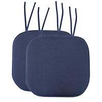 Sweet Home Collection Chair Cushion Memory Foam Pads with Ties Honeycomb Pattern Slip Non Skid Rubber Back Rounded Square 16" x 16" Seat Cover, 2 Pack, Navy