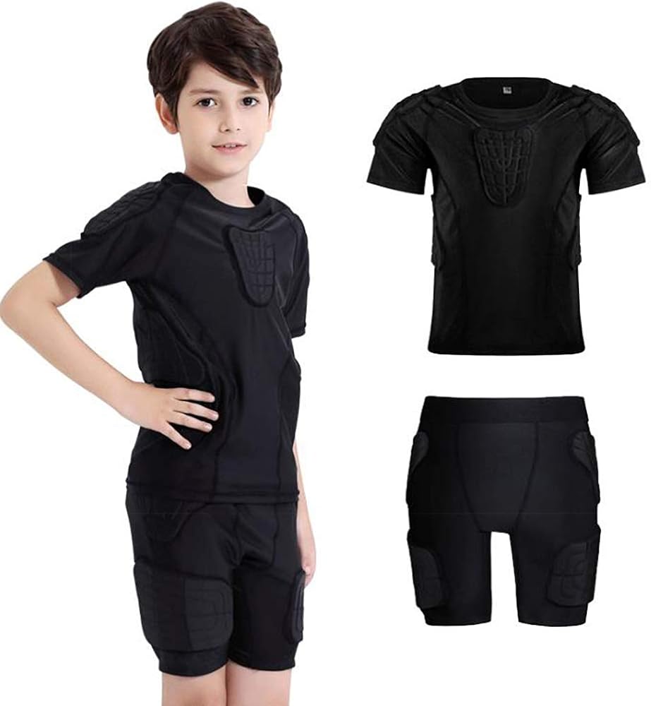 TOPWISE Body Safe Guard Padded Compression Shirts, Long Sleeve Shoulder Rib Chest Protector Suit for Football Basketball Paintball Rugby Parkour Extreme Exercise : Sports & Outdoors
