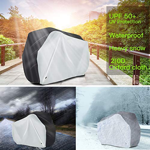 Bike Cover, 210D Heavy Duty Outdoor Waterproof Bicycle Covers UV Dust Sun Wind Proof with Lock Hole Protection for Mountain Road Bikes (Silver) - Thumbnail 3