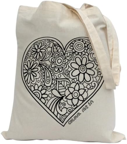 Bags For Kids To Colour In. Printed Outline - Kids Craft Heart Design - Fabric Pens sold separately
