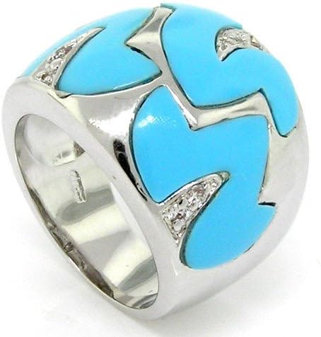 Large Band/Cocktail Ring w/ Turquoise &amp; White CZs, 8
