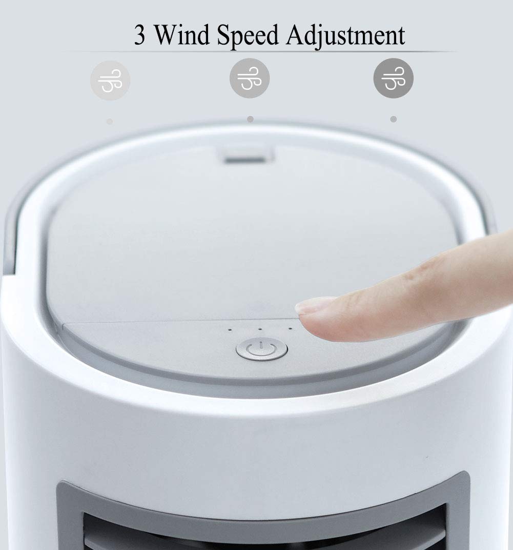 UCMDA Condizionatore Portatile, Mini Raffreddatore D\'aria USB con 7 Colori LED e 3 Velocità del Ventilatore per Home/Office/Camping