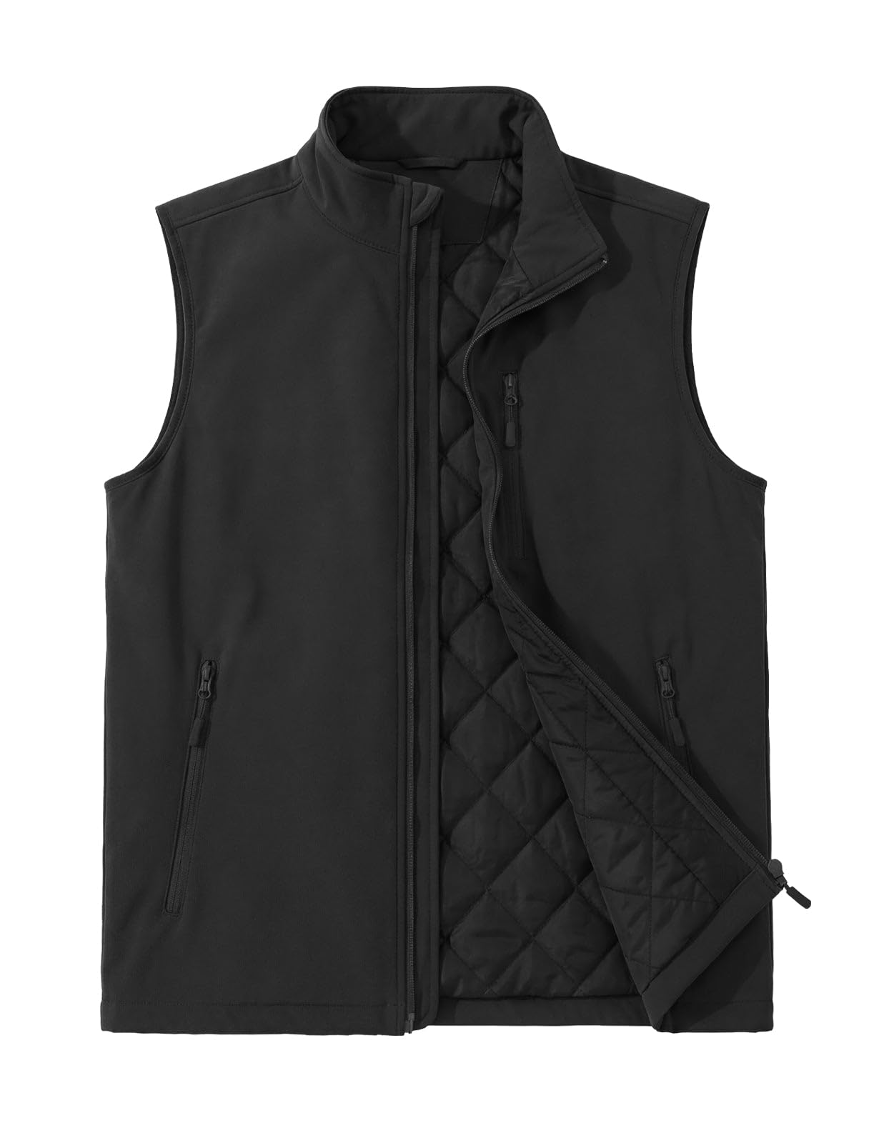 Photo 1 of ASPO Men's Windproof Warm Golf Vest Outerwear with 6 Pockets Waterproof Winter Softshell Sleeveless Puffer Jacket for Hiking Black M