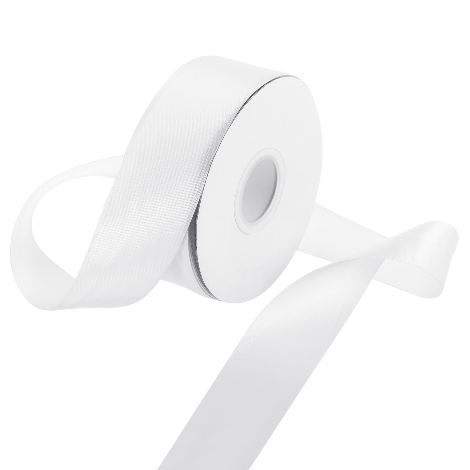 Rebower 38mm Satin Ribbon 23m Thick Double Face Grosgrain Silk Ribbon, [for Gift Wrapping, Hair Bows, Wedding, Cake, Flower] - 25 Yard/75ft/White