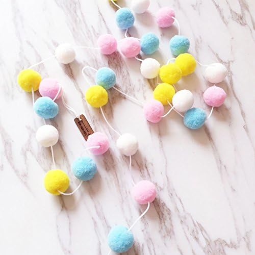 Wool Felt Ball Garlands,2M 30PCS Multicolor Handmade Pom Pom Garland Wall Hanging for Kids Room Nursery Birthday Party Halloween Decoration (Pink+blue+yellow+white)