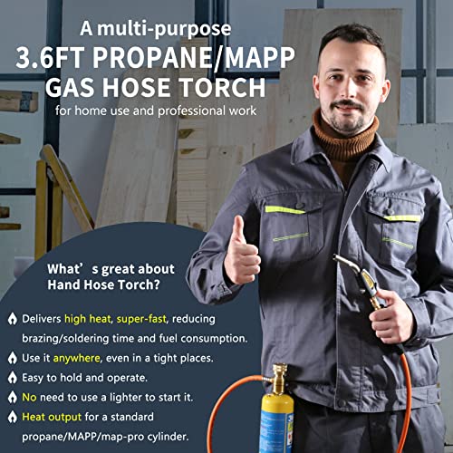 Propane Torch Trigger Start, Mapp Gas Torch with Hose 3.6FT, Welding