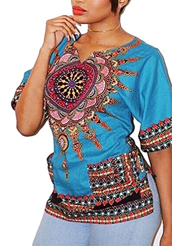 Womens Dashiki T Shirt Short Sleeve Traditional African Tribal Casual Tee Tops