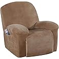 H.VERSAILTEX Stretch Recliner Covers 1-Piece Lazy Boy Recliner Chair Covers with Pocket Nonslip Recliner Slip Cover Stay in Place with Elastic Bottom Feature Velvet Plush Fabric(Recliner, Camel)