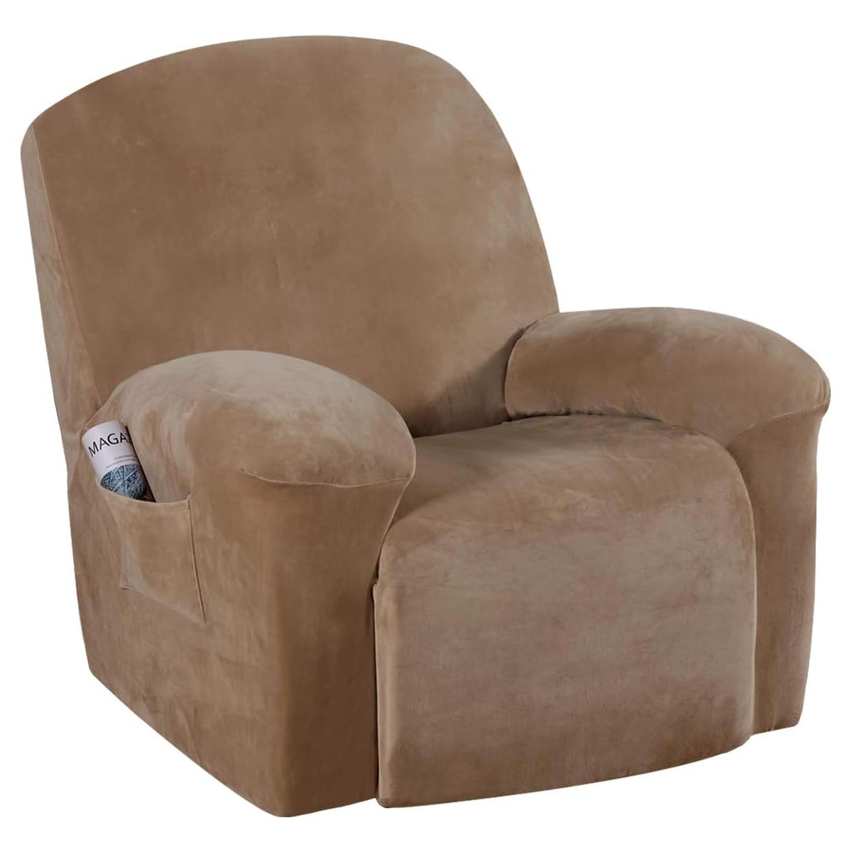 H.VERSAILTEX Velvet Recliner Chair Covers 1-Piece for Reclining Chair, Recliner Cover Feature Thick Luxury and Soft Fabric with Elastic Bottom, Anti-Slip Foams Attached (Camel,X-Large)