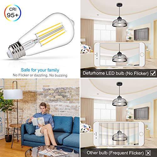 Defurhome LED Edison Bulbs 60W Equivalent, Daylight White 4000K, High