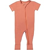 GUISBY Rayon Made from Bamboo Baby Pajamas, Summer Short Sleeve Footless Rompers, 2 Way Zipper Sleeper