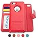 AMOVO Case for iPhone SE [2 in 1], iPhone SE Wallet Case [Detachable Wallet Folio] [Premium Vegan Leather] iPhone SE 5 5S Leather Case with Wrist Strap (Red)