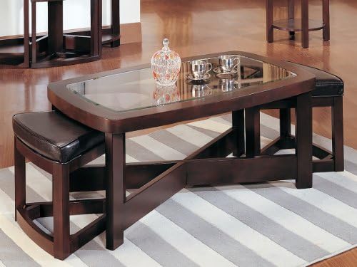 Brussel Rectangular Cocktail Table with 2 Ottomans by Homelegance in Espresso