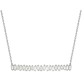 Amnoz 14K White Gold Over Sterling Silver Cubic Zirconia Cat Design Bar Pendant Necklace