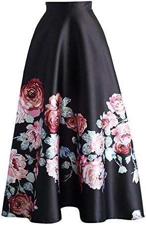 Women's Floral Print Colorblock High Waisted A-line Long Maxi Skirt Dresses