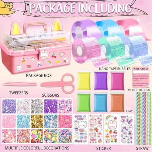 SLEEPHEAD®6 PCS Nano Tape Bubble Bubbles Kit for Kids with Box, Squishy Maker Making Kit, Birthday Gifts for 4 5 6 7 8 9 10 Year Old Girls Girl, Kids Toys for Girls 4-6 6-8 8-10 10-12