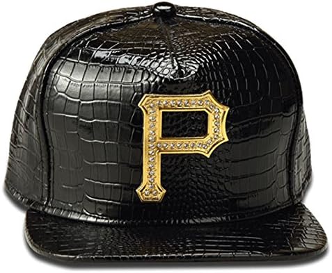 Coolzdt Letter "P" PU Leather Snackback Cap Flat Brim Hip-hop Hat Snake Skin ( 4 Colors ) (Black)