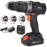 Cordless Drill, Tacklife 20V Drill 2.0Ah Lithium-Ion Battery with Hammer Action 1/2" Metal Auto-locking Chuck 2-Speed Max Torque 310 In-lbs and 16+3 Position with LED- PCD04C