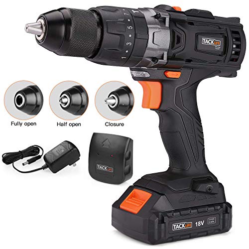 Cordless Drill, Tacklife 20V Drill 2.0Ah Lithium-Ion Battery with Hammer Action 1/2" Metal Auto-locking Chuck 2-Speed Max Torque 310 In-lbs and 16+3 Position with LED- PCD04C