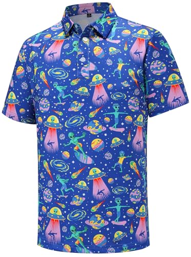 Mens Golf Polo Shirts Short Sleeve Dry Fit Funny Golf Polo Shirts for Men Space Shirt Alien Shirt at Amazon