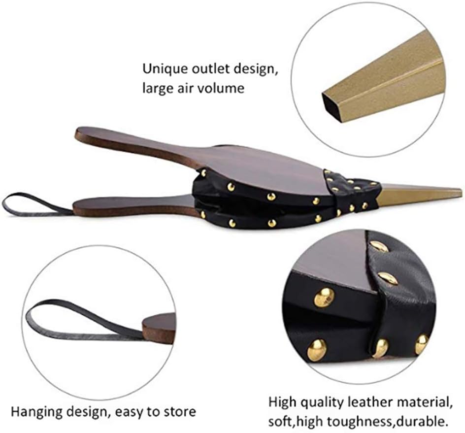 Powstro Fireplace Bellows, Leather Manual Fire Starting Tool for Wood & Coal, 30.5 * 12.5cm