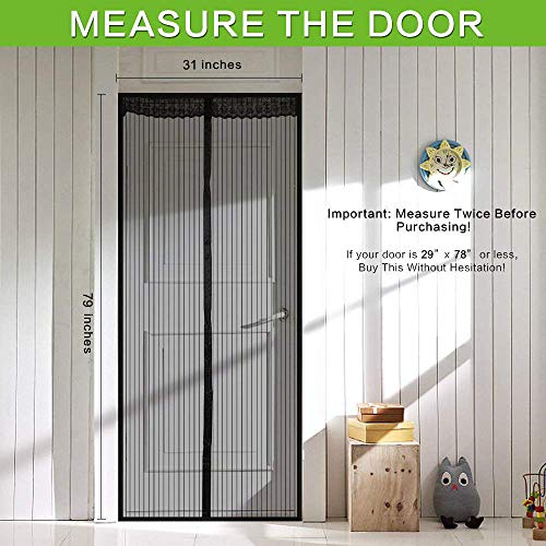 Magnetic Screen Door, VDEALEN Door Mesh Fly Mosquito Curtain with Magnets & Full Frame Velcro,Full Frame Hook & Loop, Hands Free, Fits Door Size up to 29"-78" Max (Screen Door Size 31" X 79", Black)