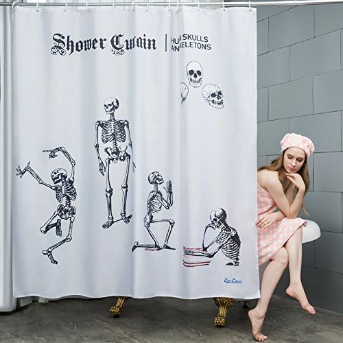 Human Skeleton Scary Shower Curtain - EnaEzen Mildew Resistant Weighted Waterproof Fabric Shower Curtains Sets for Bathroom 71 x 71 inches Including 12 Hooks