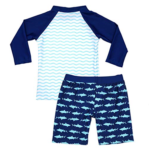 3Piece Toddler Baby Boy Swimwear Sets,Rash Guard Shark Pattern Swimsuit 1-9Y, Long Sleeve Bathing Suits Short Pant Hat - Thumbnail 3